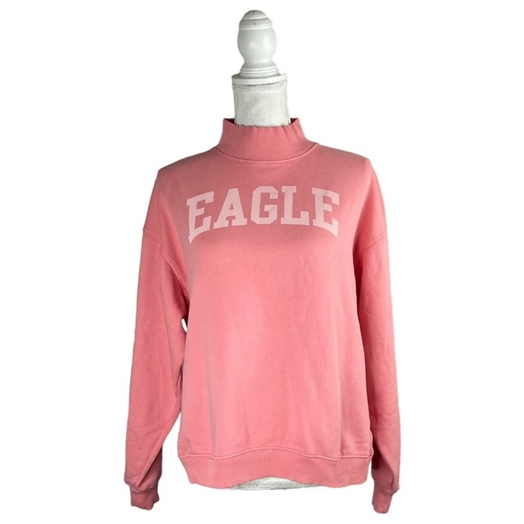 American Eagle Pink Mock-neck Pullover Sweatshirt Collegiate Barbie Casual - Picture 8 of 8